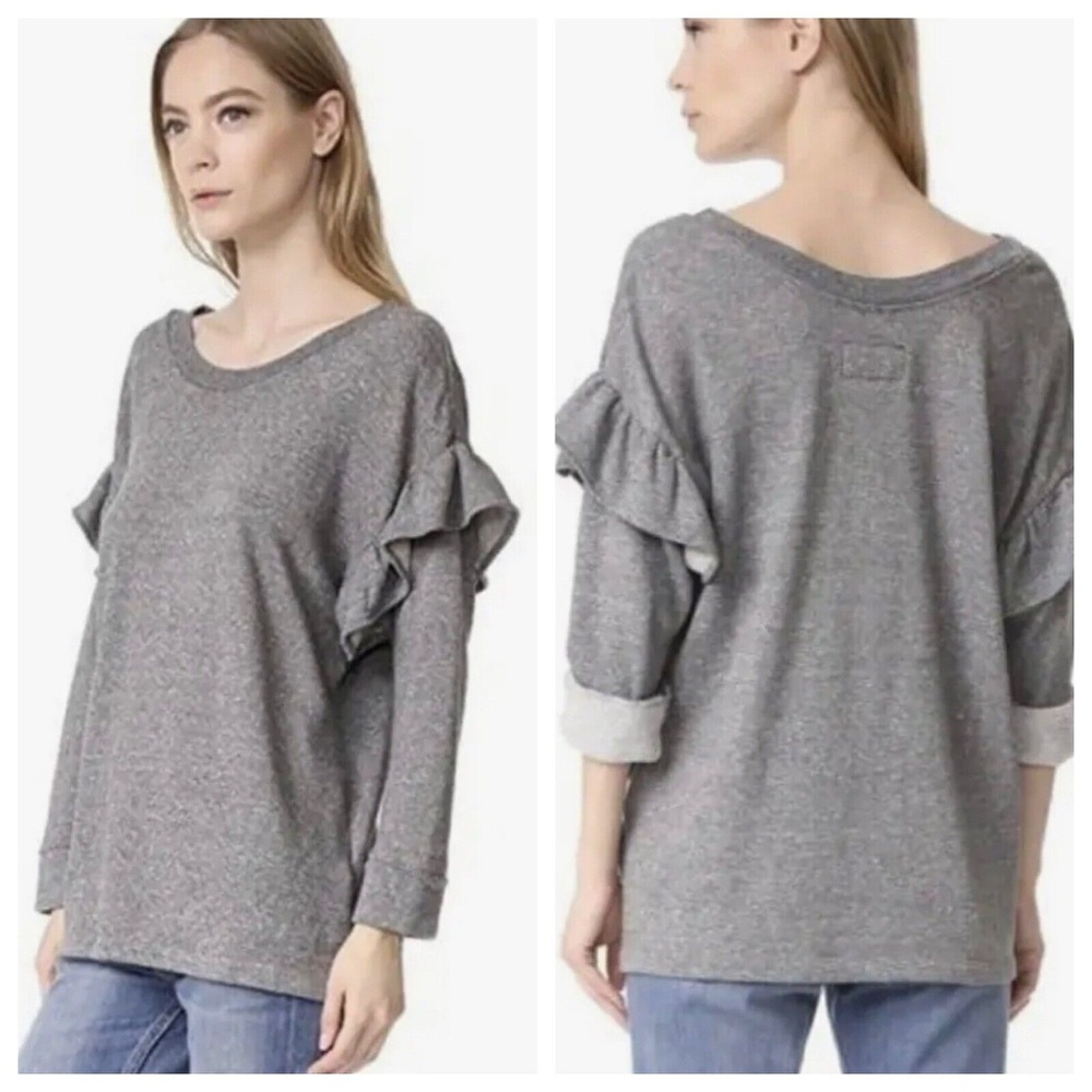 Current/Elliott The Ruffle Sweatshirt Womens Heather Gray Terry Pullover 1 Small
